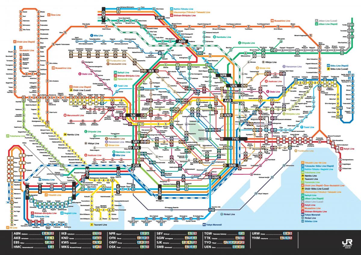mapa das linhas JR em Tóquio