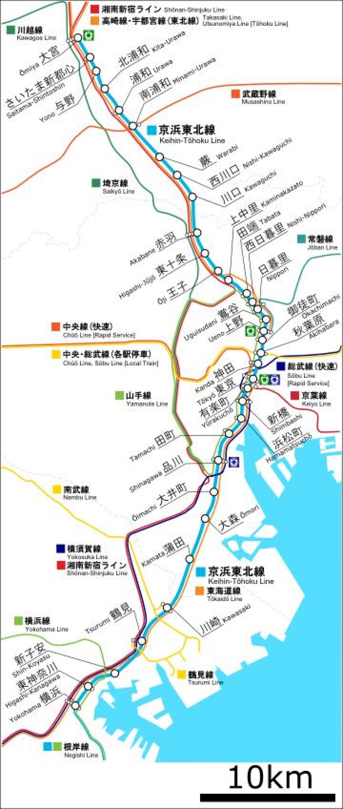 mapa da Keihin tohoku linha