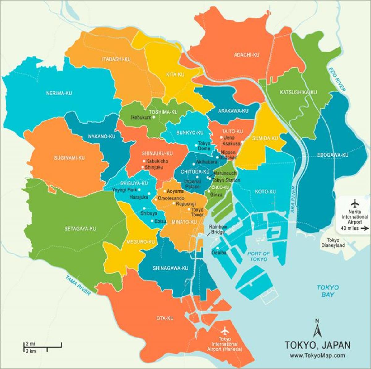 mapa de bairros de Tóquio
