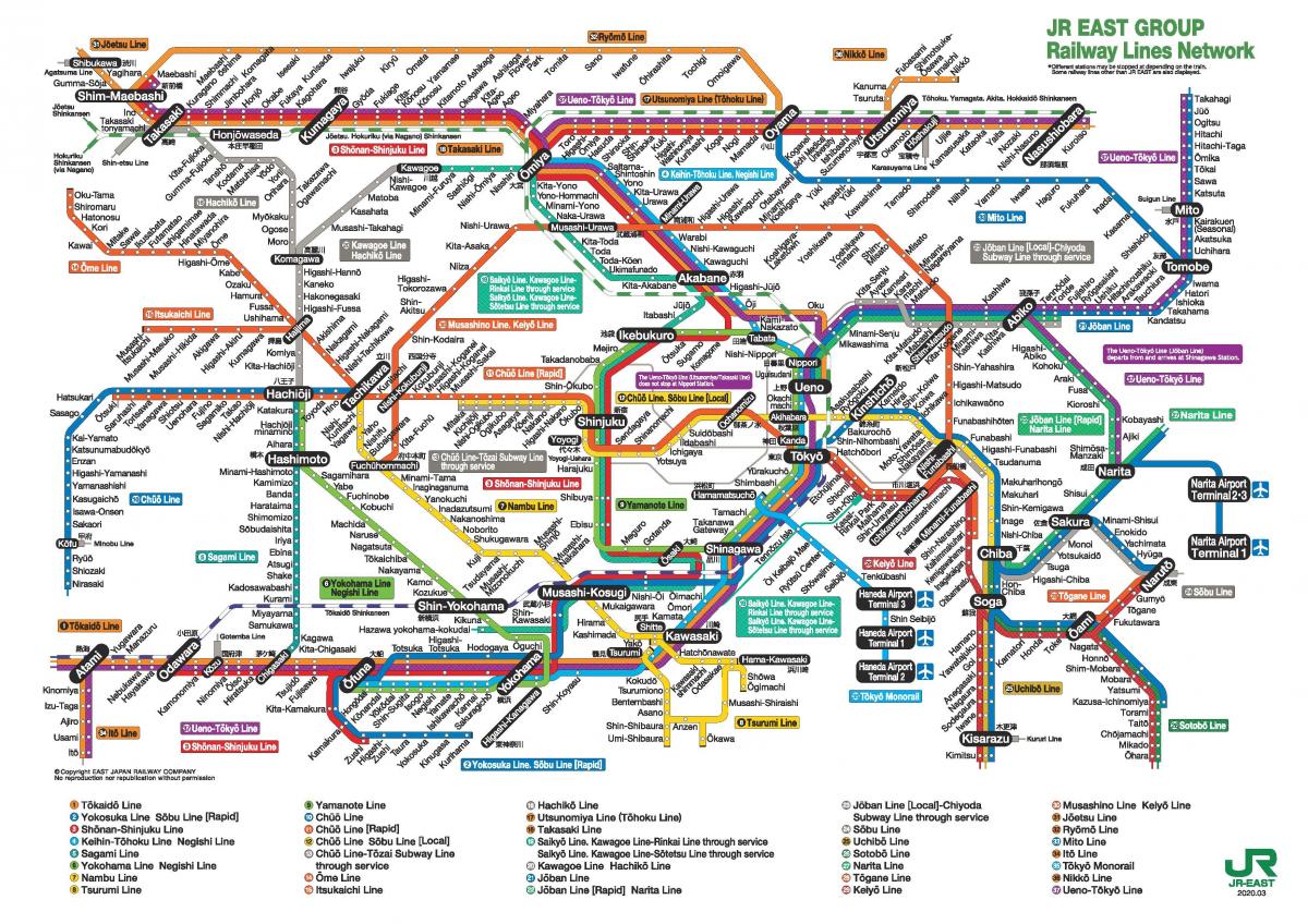 Tóquio linha JR mapa de inglês