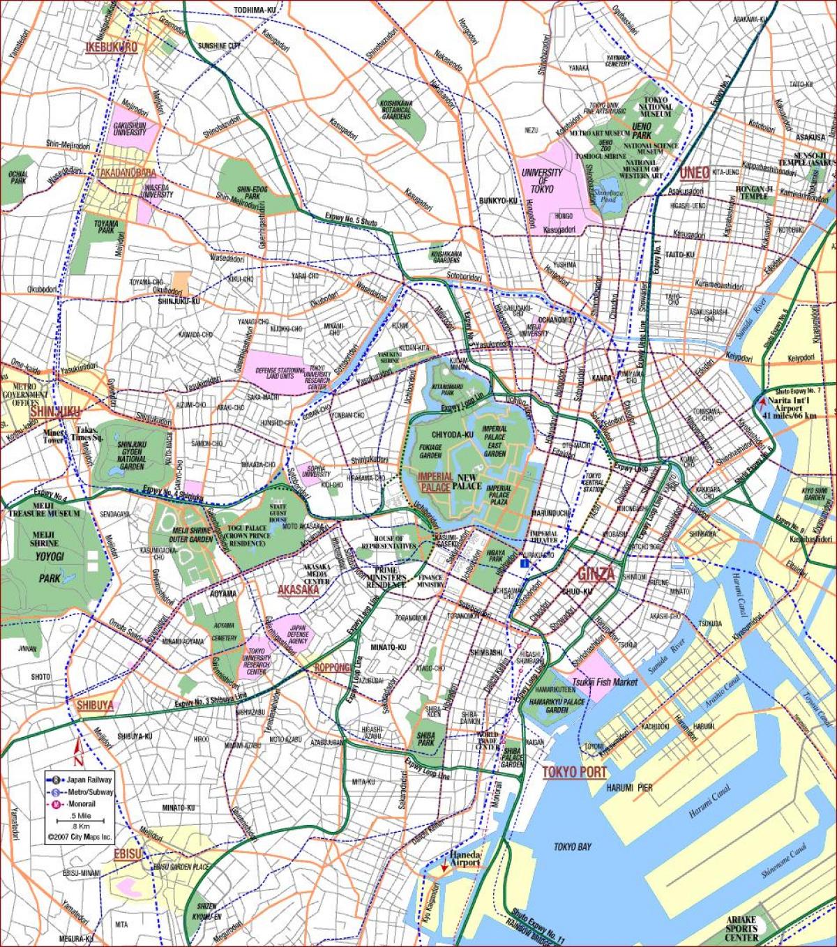 mapa de Tóquio parques
